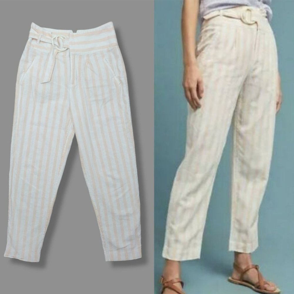 🌞 Anthropologie Oasis Striped Linen High Rise Pants 13" waist - Picture 3 of 12